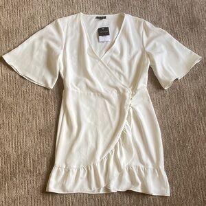 NWT Topshop Ivory Wrap Mini Dress with Ruffle Hem Coquette